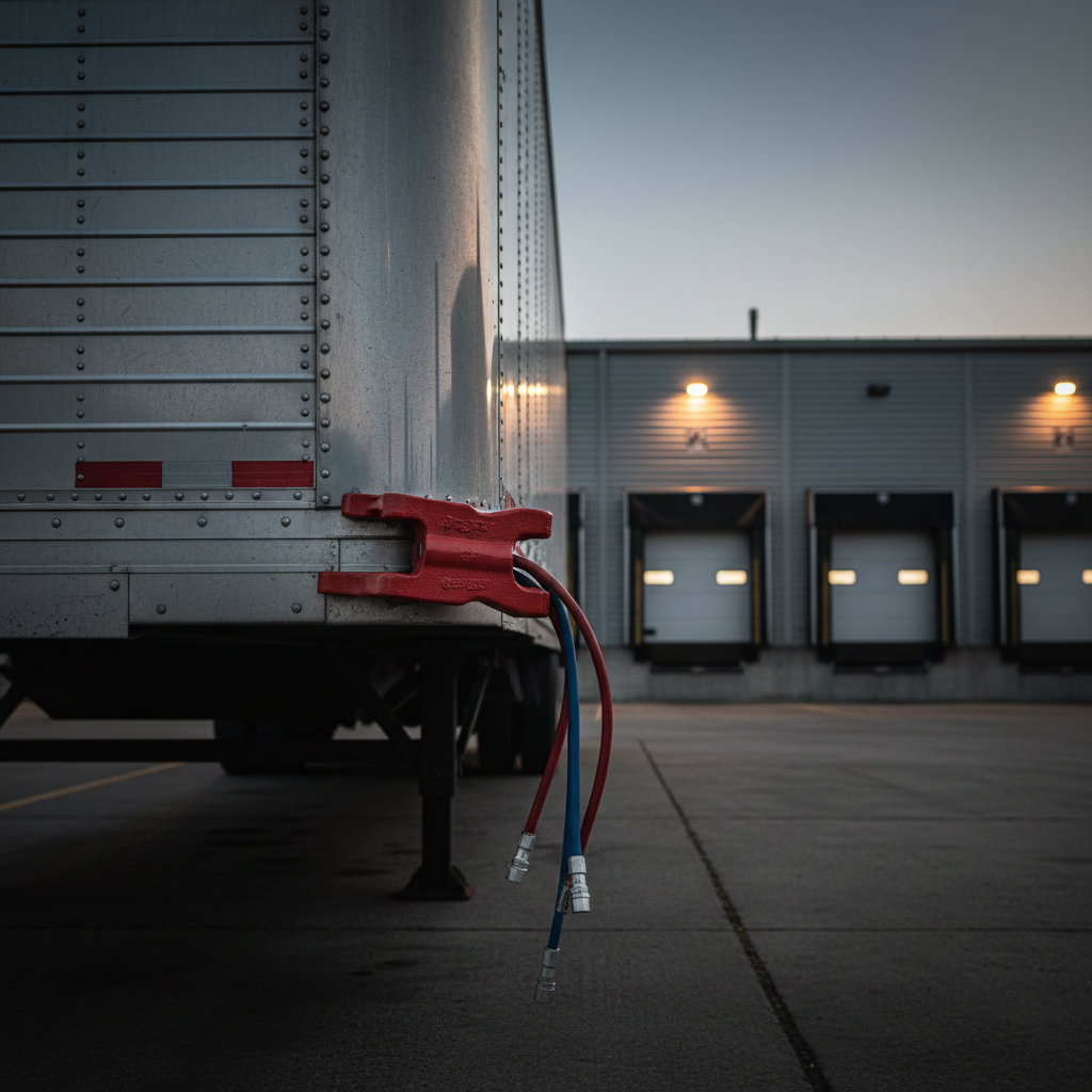A glad hand lock on a trailer air coupler, the product category this domain names